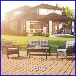 Patio Rattan Sofa Set 4 Pcs Wicker Garden Furniture Outdoor Sectional Couch Gray