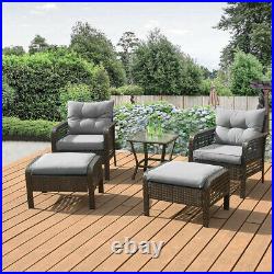 Patio Rattan Sofa Set 5 Pcs Wicker Garden Furniture Outdoor Sectional Couch Gray