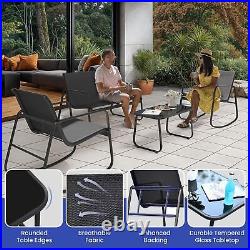 Patio Rocking Chair Set 4 Pcs With Coffee Table Conversation Set Fabrics Textilene