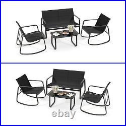 Patio Rocking Chair Set 4 Pcs With Coffee Table Conversation Set Fabrics Textilene