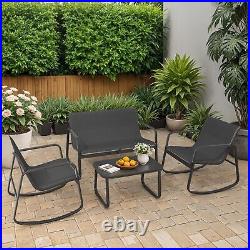 Patio Rocking Chair Set 4 Pcs With Coffee Table Conversation Set Fabrics Textilene