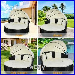 Patio Sofa Round Bed Wicker Rattan Furniture Retractable Sunshade Outdoor