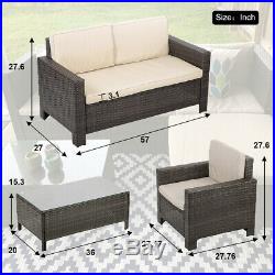 Patio Sofa Set 4 Pcs Outdoor Furniture Set PE Rattan Wicker Cushion Outdoor Gard