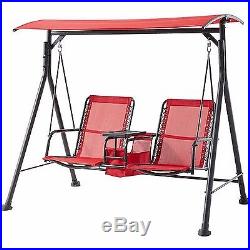 Patio Swing 2 Person With Canopy Middle Table Outdoor Furniture Garden Porch Red