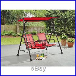 Patio Swing 2 Person With Canopy Middle Table Outdoor Furniture Garden Porch Red