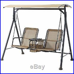 Patio Swing 2 Person With Canopy & Table Outdoor Furniture Garden Porch Tan
