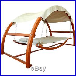 Patio Swing Bed Outdoor Canopy Porch Hammock Garden Furniture Wooden Stand