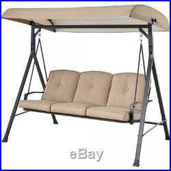 Patio Swing Bench 3 Seat Canopy Cushions Outdoor Porch Garden Furniture Beige