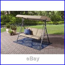 Patio Swing Bench 3 Seat Canopy Cushions Outdoor Porch Garden Furniture Beige