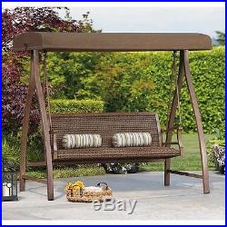 Patio Swing Canopy Wicker Rattan Patio Furniture Outdoor Bench Backyard Glider