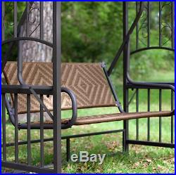 Patio Swing Chair With Canopy Porch Stand Outdoor Glider Resin Wicker 2 Person