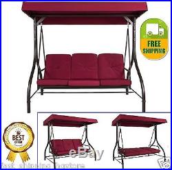 Patio Swing Hammock Canopy Seat Cover Red Cushion Outdoor Yard 3 Person Daybed