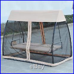 Patio Swing Hammock Outdoor Furniture Convertible Bench Chair Bed with Canopy Mesh
