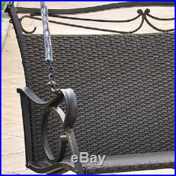 Patio Swing Resin Wicker Steel Frame Hanging Loveseat Bench Porch Outdoor Black