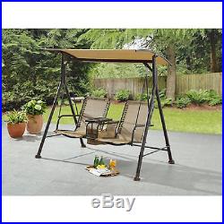 Patio Swing With Canopy 2 Seat Tan Fabric Bungee Garden Yard Outdoor Furniture