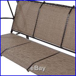 Patio Swing With Canopy 3 Person Garden Backyard Porch Furniture Brown Fabric