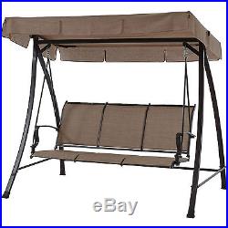 Patio Swing With Canopy 3 Person Garden Backyard Porch Furniture Brown Fabric