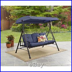 Patio Swing With Canopy 3 Person Outdoor Furniture Backyard Porch Blue Cushion