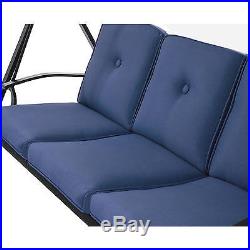 Patio Swing With Canopy 3 Person Outdoor Furniture Backyard Porch Blue Cushion