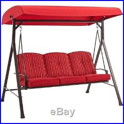 Patio Swing With Canopy 3 Person Outdoor Furniture Backyard Porch Red Cushion