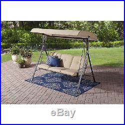 Patio Swing With Canopy 3 Person Outdoor Furniture Backyard Porch Tan Cushion
