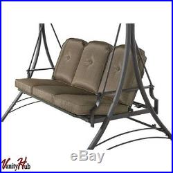 Patio Swing With Canopy 3 Person Padded Seats Outdoor Furniture Backyard Brown