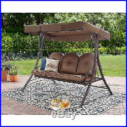 Patio Swing With Canopy 3 Person Padded Seats Outdoor Furniture Backyard Brown