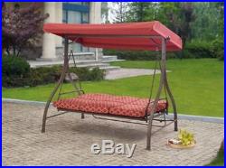 Patio Swing With Canopy Outdoor Cushions Porch Steel 3 Seat Convert Hammock Bed