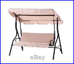 Patio Swing With Canopy Porch Outdoor Covered Swing Sets Steel Cushioned 3 Seat