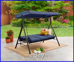 Patio Swing With Canopy Stand Yard Porch Outdoor Adults Furniture Blue Cushions