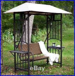 Patio Swing With Canopy Wicker Bench Yard Porch Deck Terrace Shaded Sun Seating