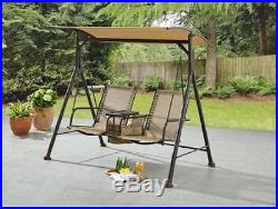 Patio Swing with Canopy 2 Person Loveseat Outdoor Porch Deck Furniture Sling Tan