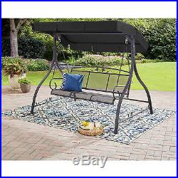 Patio Swing with Canopy 3 Person Metal Outdoor Furniture Backyard Porch Black
