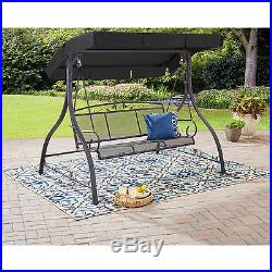 Patio Swing with Canopy 3 Person Metal Outdoor Furniture Backyard Porch Black