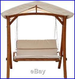 Patio Swing with Canopy Porch Outdoor Lawn Deck 3 Person Seat Wooden Frame