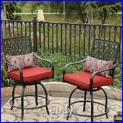 Patio Swivel Bar Chairs Set of 2 with Cushion Bistro Bar Stool Dining Chairs Red