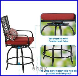 Patio Swivel Bar Chairs Set of 2 with Cushion Bistro Bar Stool Dining Chairs Red