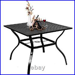 Patio Table with Umbrella Hole Outdoor Dining Table Metal Square for 4 Person