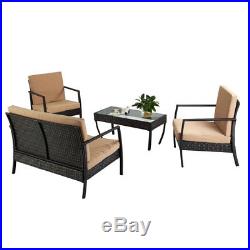 Patio Wicker Furniture Outdoor 4PC Rattan Sofa Garden Conversation Set, Brown