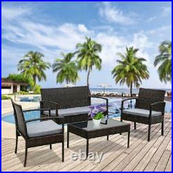 Patio Wicker Furniture Outdoor 4PCs Rattan Sofa Garden Conversation Set
