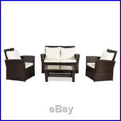 Patio Wicker Furniture Outdoor 4 PCS Rattan Sofa Table Garden Conversation Set