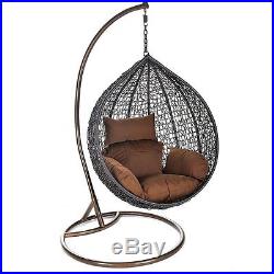 Patio Wicker Hanging Chair Egg Shape Swing with Cushion Outdoor Garden Black
