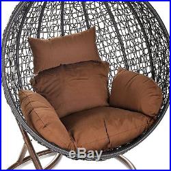 Patio Wicker Hanging Chair Egg Shape Swing with Cushion Outdoor Garden Black