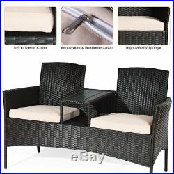 Patio Wicker Loveseat Outdoor Rattan Bench Furniture with Tea Coffee Table Cushion