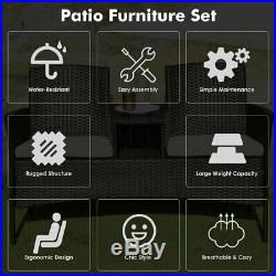 Patio Wicker Loveseat Outdoor Rattan Bench Furniture with Tea Coffee Table Cushion