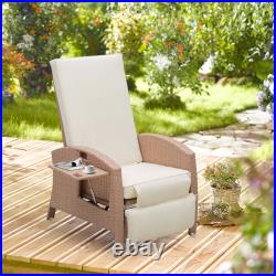 Patio Wicker Recliner Outdoor Adjustable Lounge Chair with Cushion Side Table
