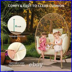 Patio Wicker Teardrop Egg Chair Oversized Indoor Outdoor Lounger with Cushions