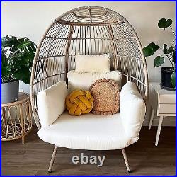 Patio Wicker Teardrop Egg Chair Oversized Indoor Outdoor Lounger with Cushions