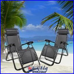 Patio Zero Gravity Chairs Recliner Outdoor Lounge Beach Texteline Black Steel X2