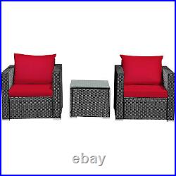 Patiojoy 3PCS Patio Rattan Furniture Conversation Set with 2 Cushioned Sofas &